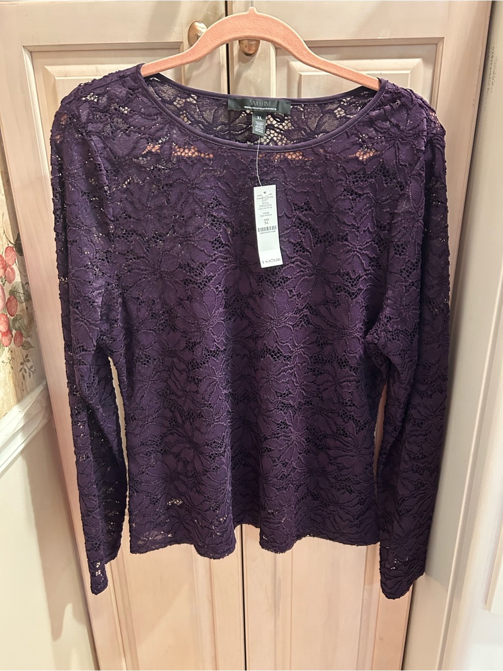 White House Black Market Lace Purple Top Size XL New With Tags